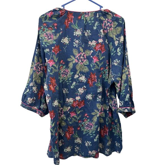 Bella Tu Blue and Pink Floral Beaded Embroidered V-Neck Cotton Tunic Size XXL - Picture 2 of 7
